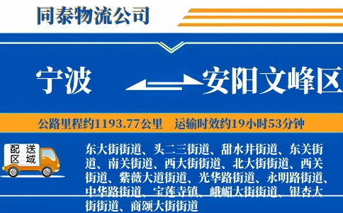 宁波到安阳文峰区物流公司