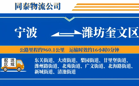 宁波到潍坊奎文区物流公司